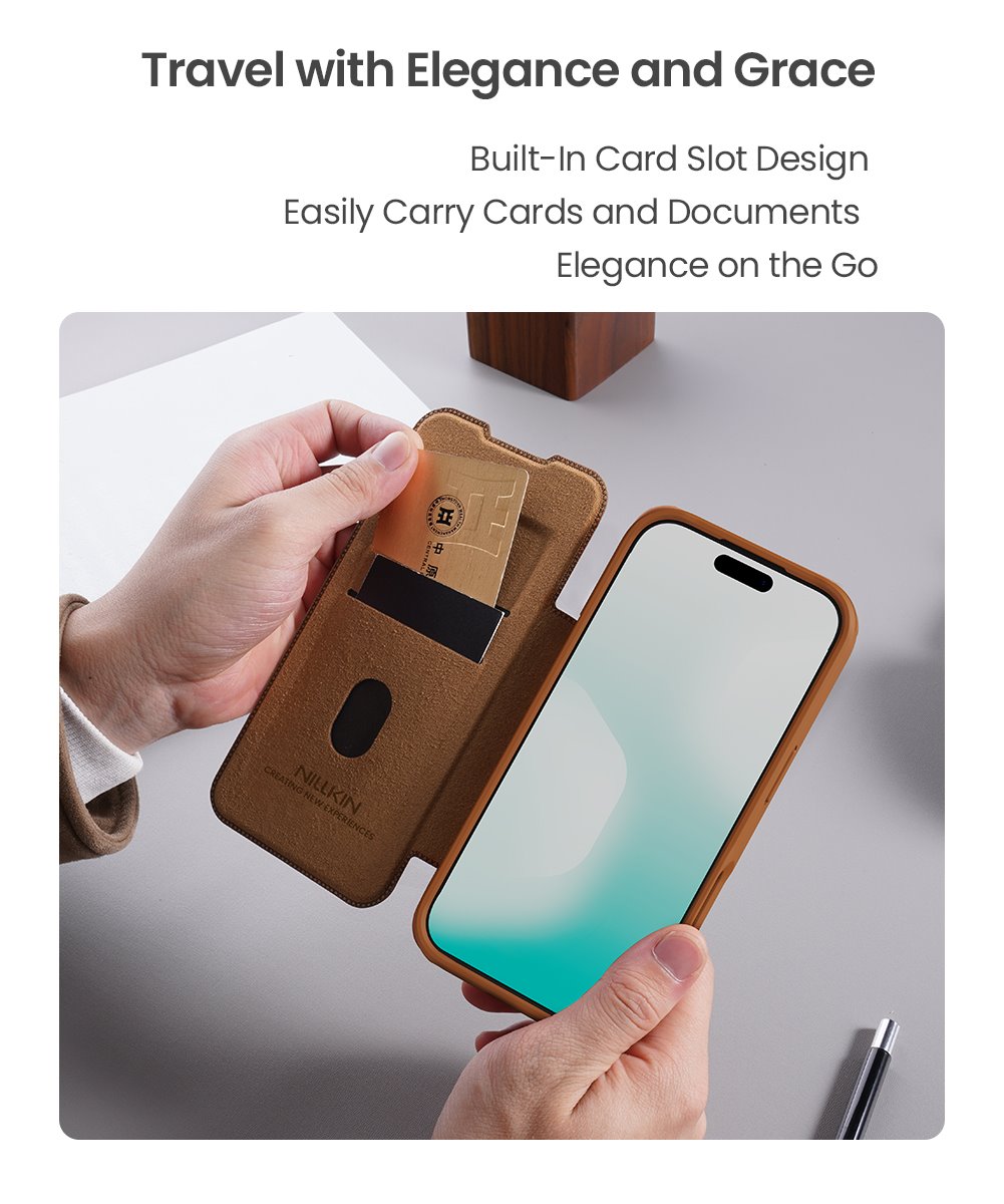 Nillkin Qin Book PRO Pouzdro pro Apple iPhone 17 Pro Max Brown