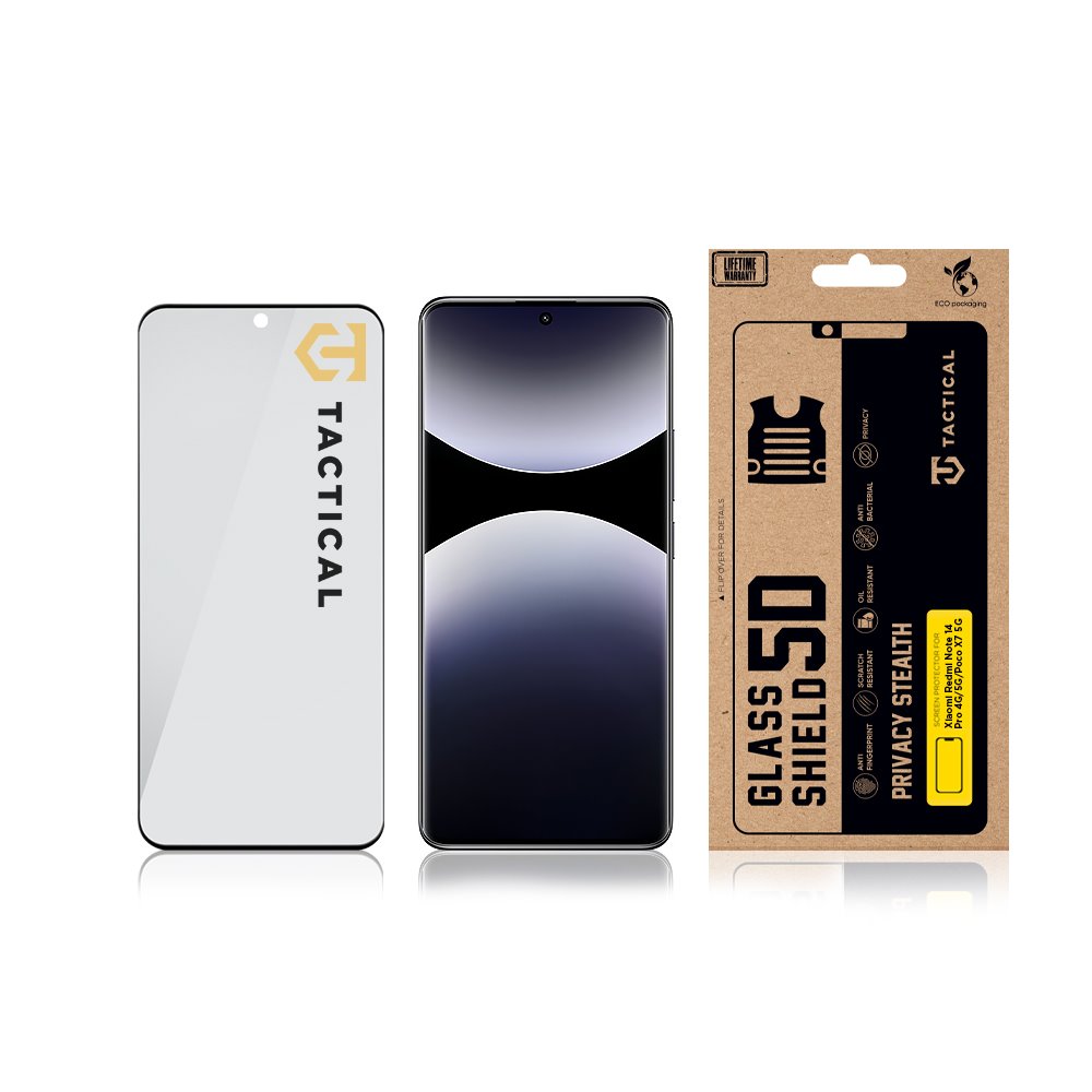 Tactical Glass Shield Privacy Stealth 5D sklo pro Xiaomi Redmi Note 14 Pro 4G/5G/Poco X7 5G Black 