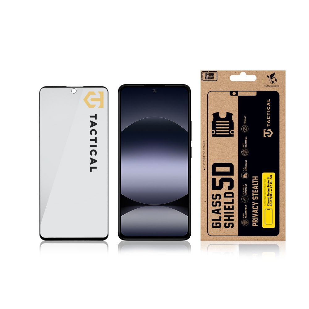 Tactical Glass Shield Privacy Stealth 5D sklo pro Xiaomi Redmi Note 14 4G/5G/Poco X7 Pro 5G Black  