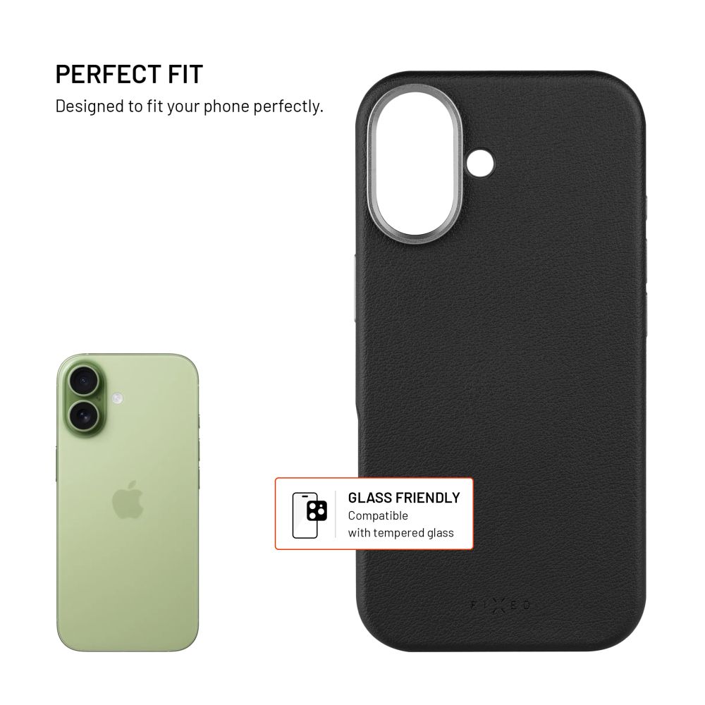 Kryt FIXED MagLeather pro Apple iPhone 17, z veganské kůže s podporou MagSafe, černý