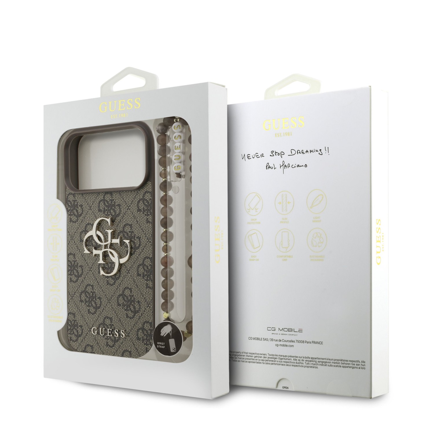 Guess PU 4G Metal Logo Strap Zadní Kryt pro iPhone 17 Pro Max Brown