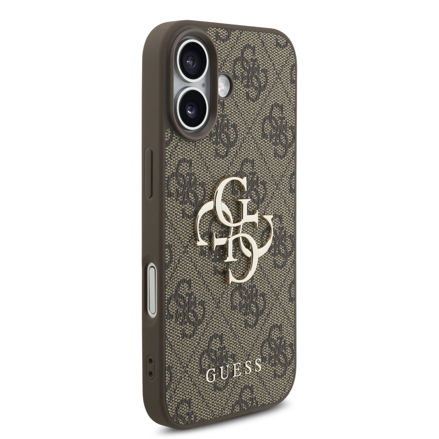 Guess PU 4G Metal Logo Strap Zadní Kryt pro iPhone 17 Brown