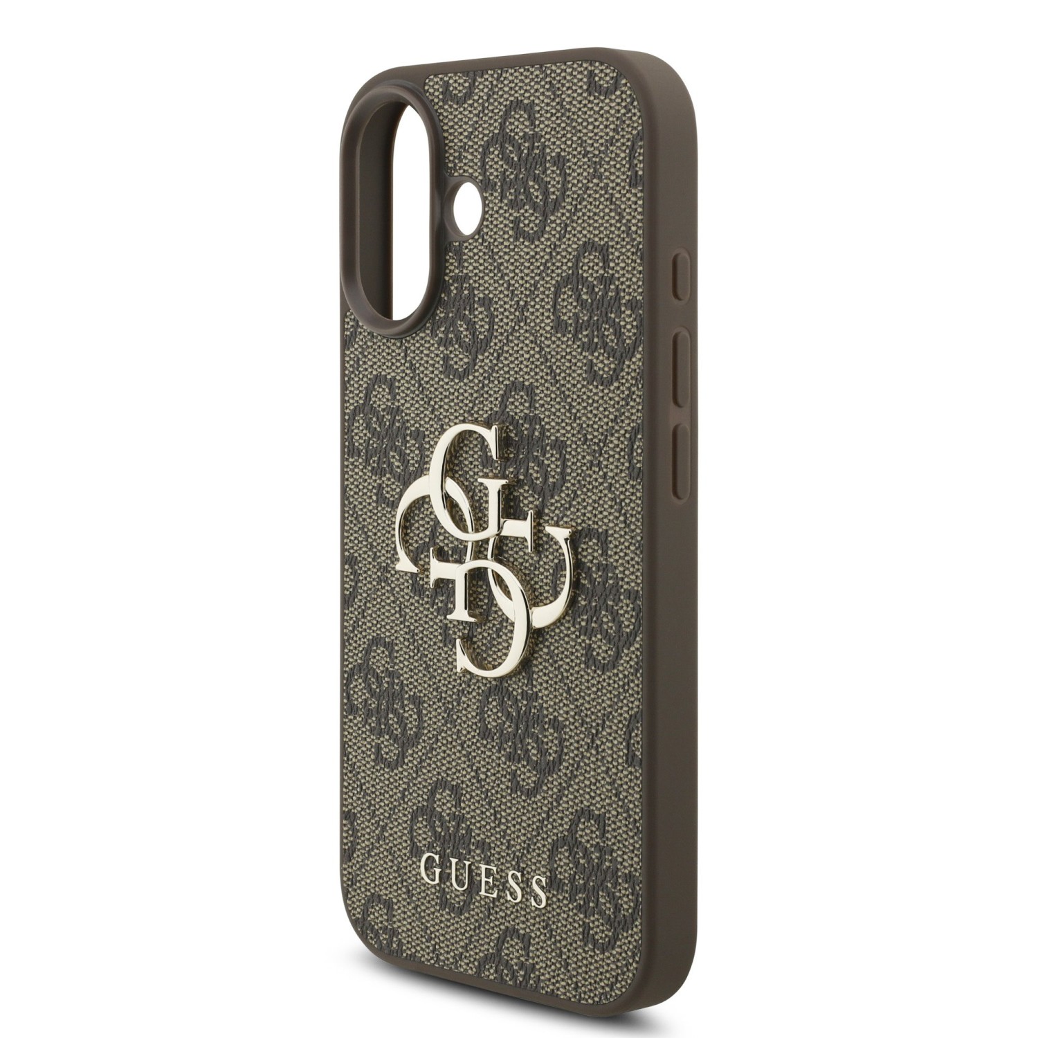 Guess PU 4G Metal Logo Strap Zadní Kryt pro iPhone 17 Brown