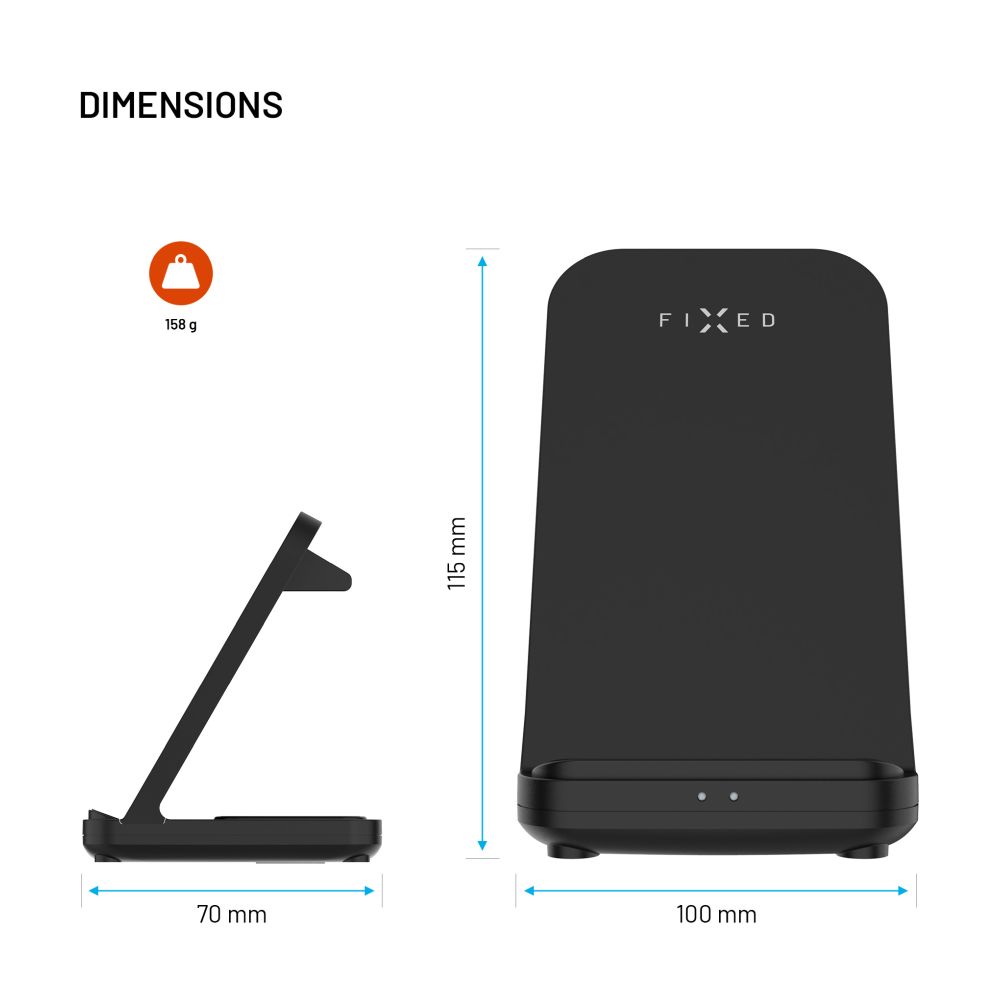 Stojánek FIXED Powerstation Uni s bezdrátovým nabíjením až pro 2 zařízení, 15W+5W, černá