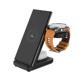 Stojan FIXED Powerstation pre Garmin s bezdrôtovým nabíjaním až pre 3 zariadenia, 15W+5W+2.5W, čierna