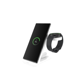 Stojanček FIXED Powerstation pre Samsung s bezdrôtovým nabíjaním až pre 3 zariadenia, 15W+5W+2.5W, biela