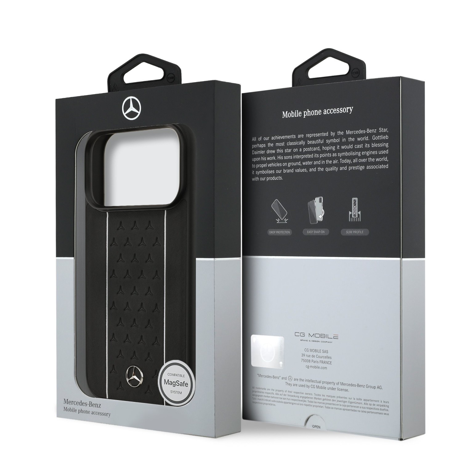 Mercedes Leather Star Pattern and Stripes MagSafe Zadní Kryt pro iPhone 17 Pro Black/White