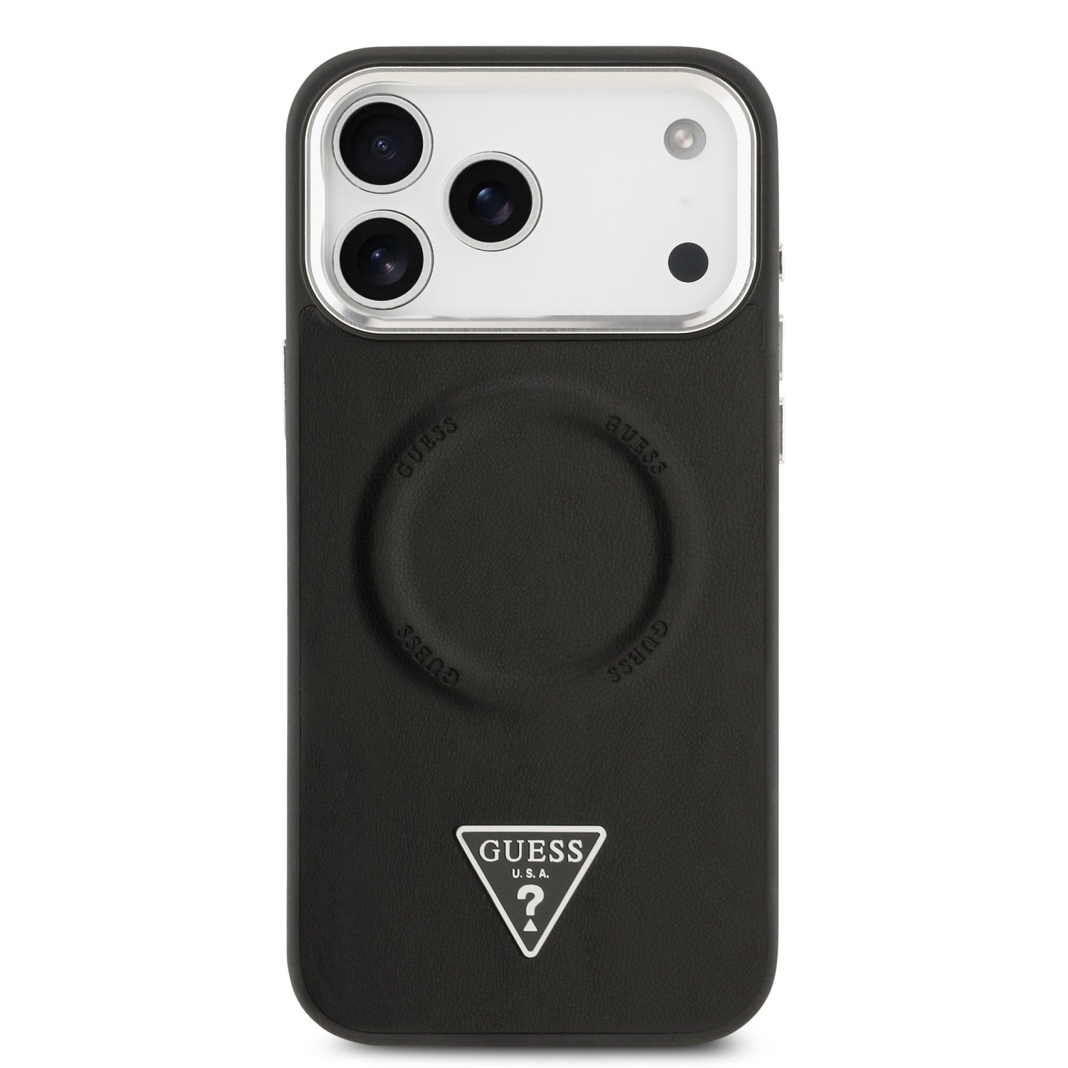 Guess PU Leather Triangle Logo MagSafe Zadní Kryt pro iPhone 17 Pro Max Black