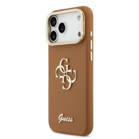 Zadný kryt Guess PU Grained 4G Logo Stand Camera Frame pre Apple iPhone 17 Pro Max, hnedá