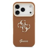 Guess PU Grained 4G Logo Stand Camera Frame Zadní Kryt pro iPhone 17 Pro Brown