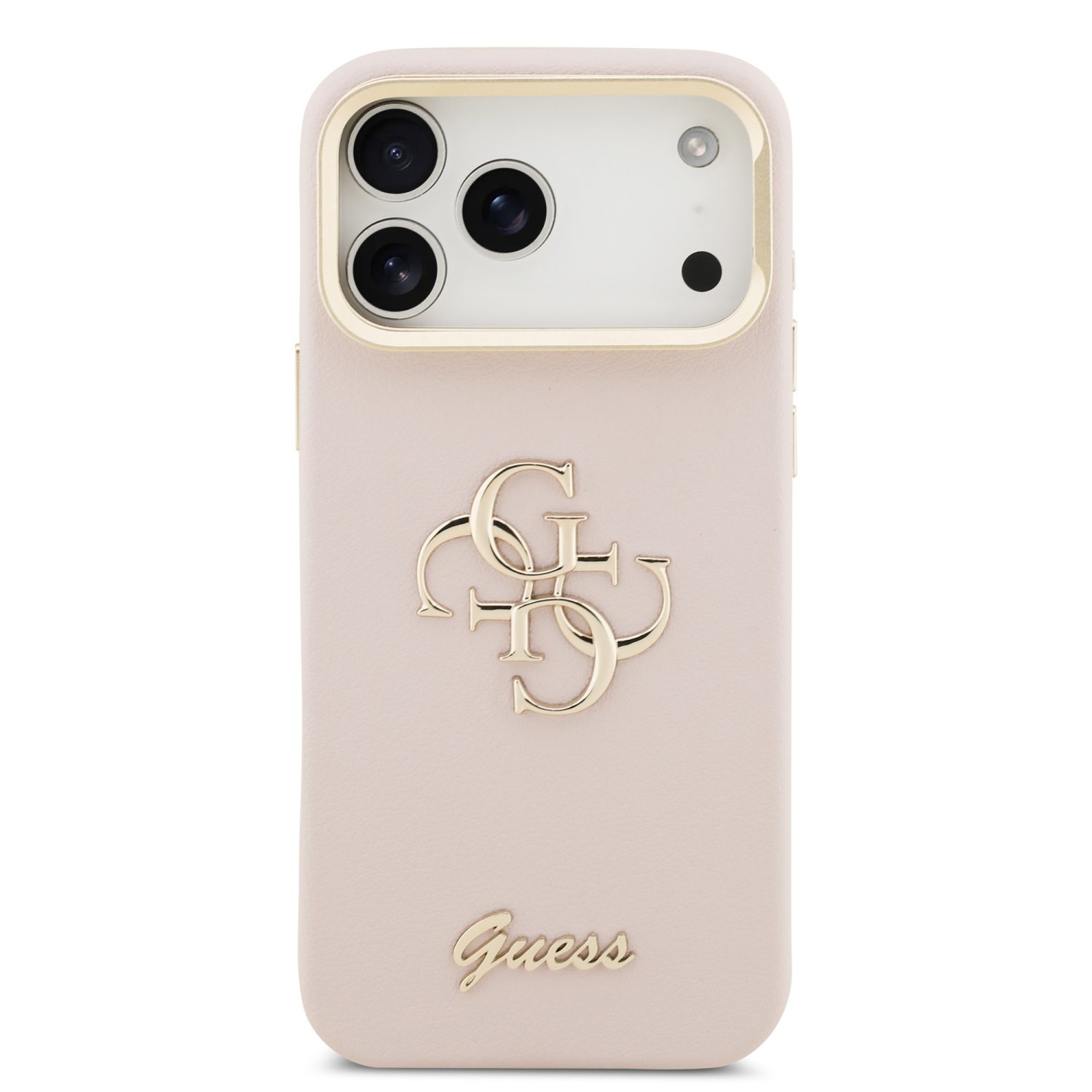 Guess PU Grained 4G Logo Stand Camera Frame Zadní Kryt pro iPhone 17 Pro Max Pink