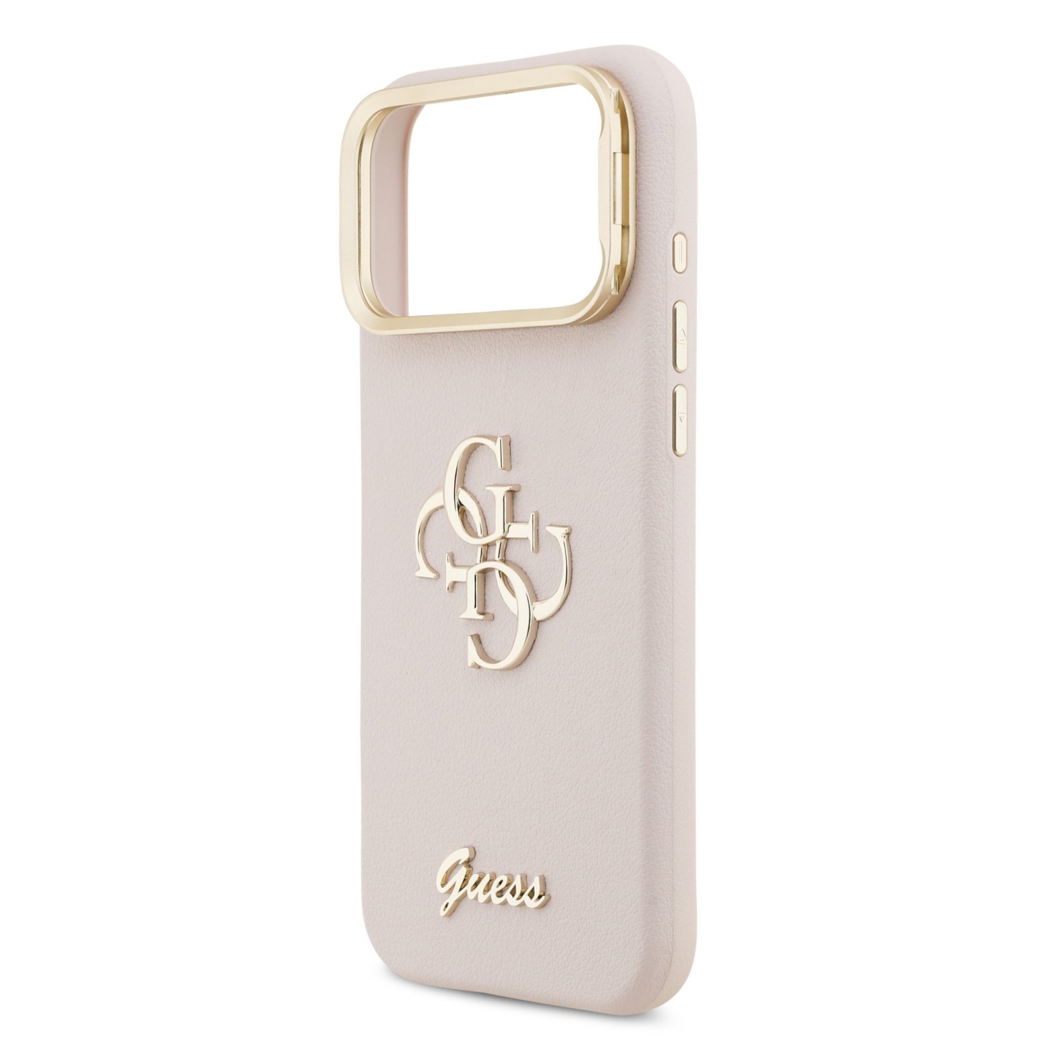 Guess PU Grained 4G Logo Stand Camera Frame Zadní Kryt pro iPhone 17 Pro Max Pink