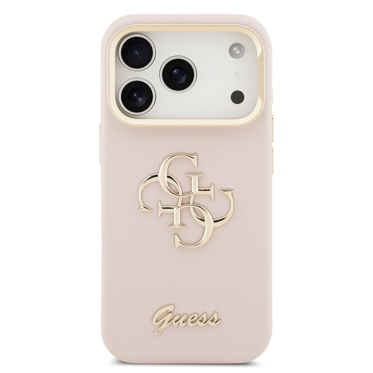 Guess PU Grained 4G Logo Stand Camera Frame Zadní Kryt pro iPhone 17 Pro Pink