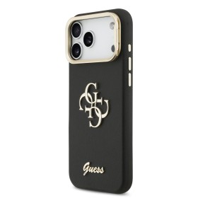 Zadný kryt Guess PU Grained 4G Logo Stand Camera Frame pre Apple iPhone 17 Pro Max, čierna