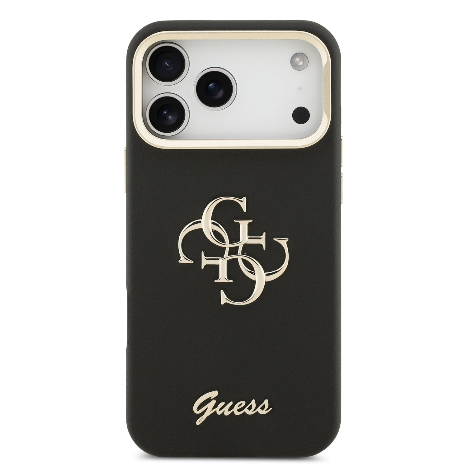 Guess PU Grained 4G Logo Stand Camera Frame Zadní Kryt pro iPhone 17 Pro Max Black