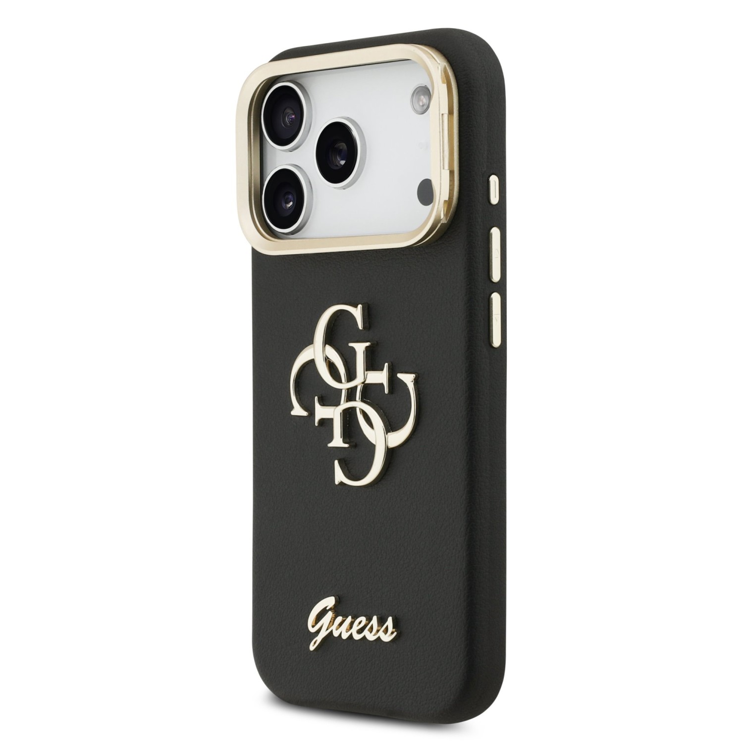 Guess PU Grained 4G Logo Stand Camera Frame Zadní Kryt pro iPhone 17 Pro Black