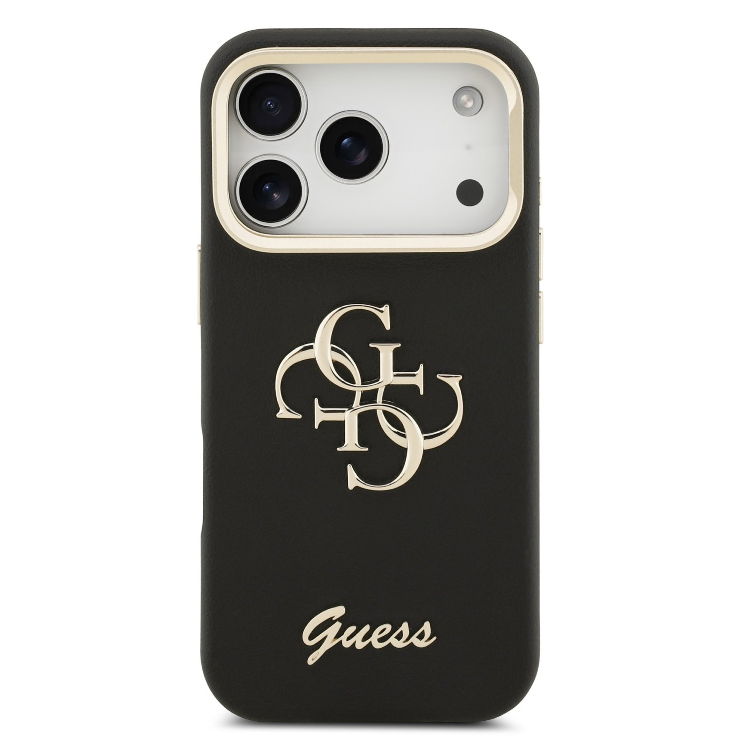 Guess PU Grained 4G Logo Stand Camera Frame Zadní Kryt pro iPhone 17 Pro Black