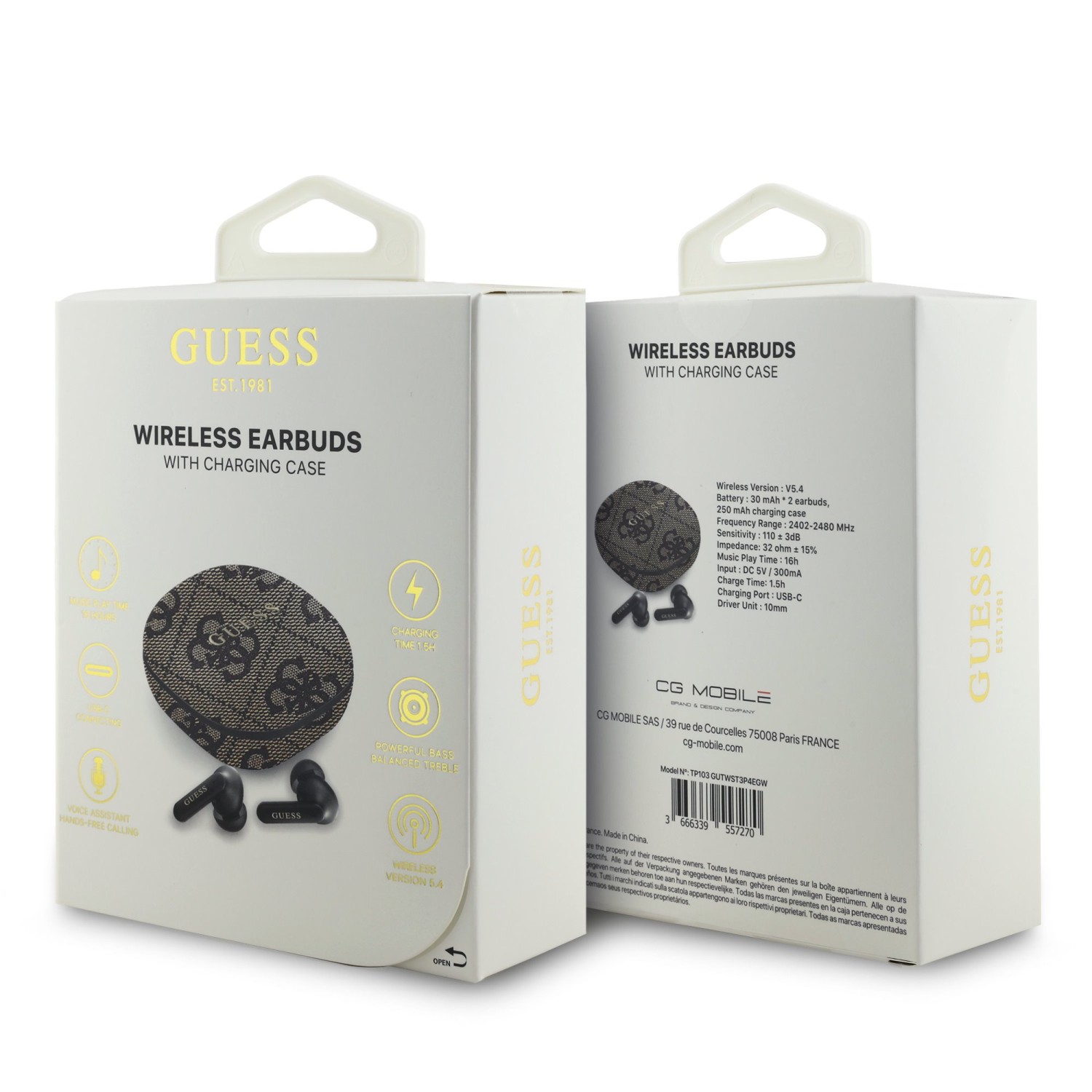 Guess PU 4G Script Logo ENC TWS Bezdrátová Sluchátka Brown