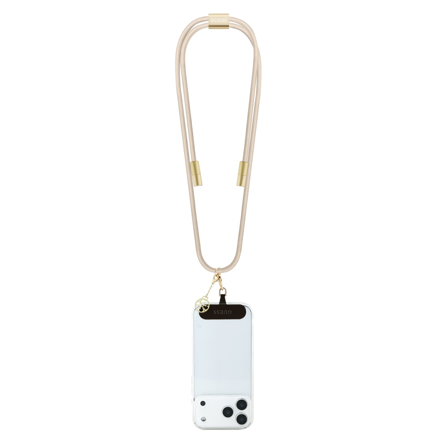 Guess Crossbody Popruh 4G Charm s Nabíjecím Kabelem USB-C/USB-C Beige