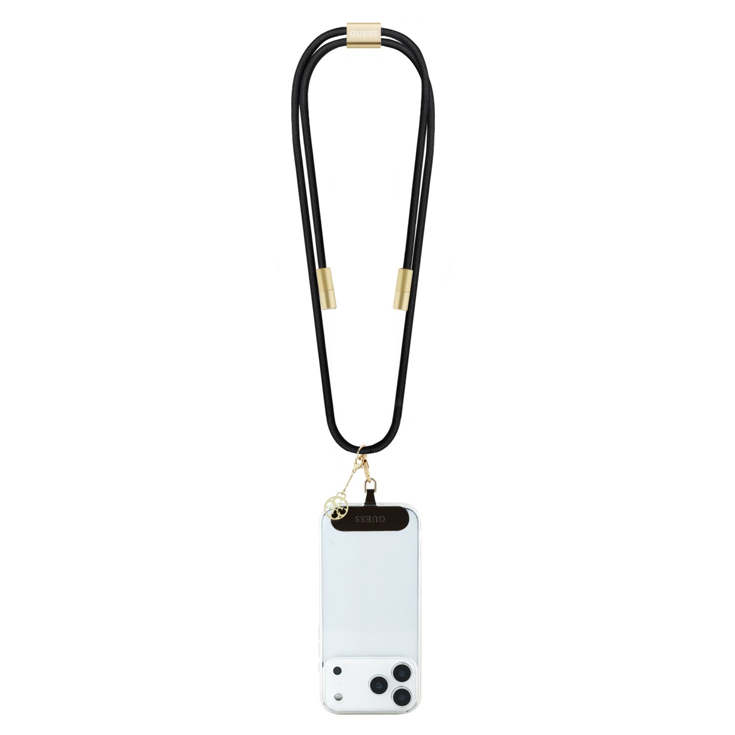 Guess Crossbody Popruh 4G Charm s Nabíjecím Kabelem USB-C/USB-C Black