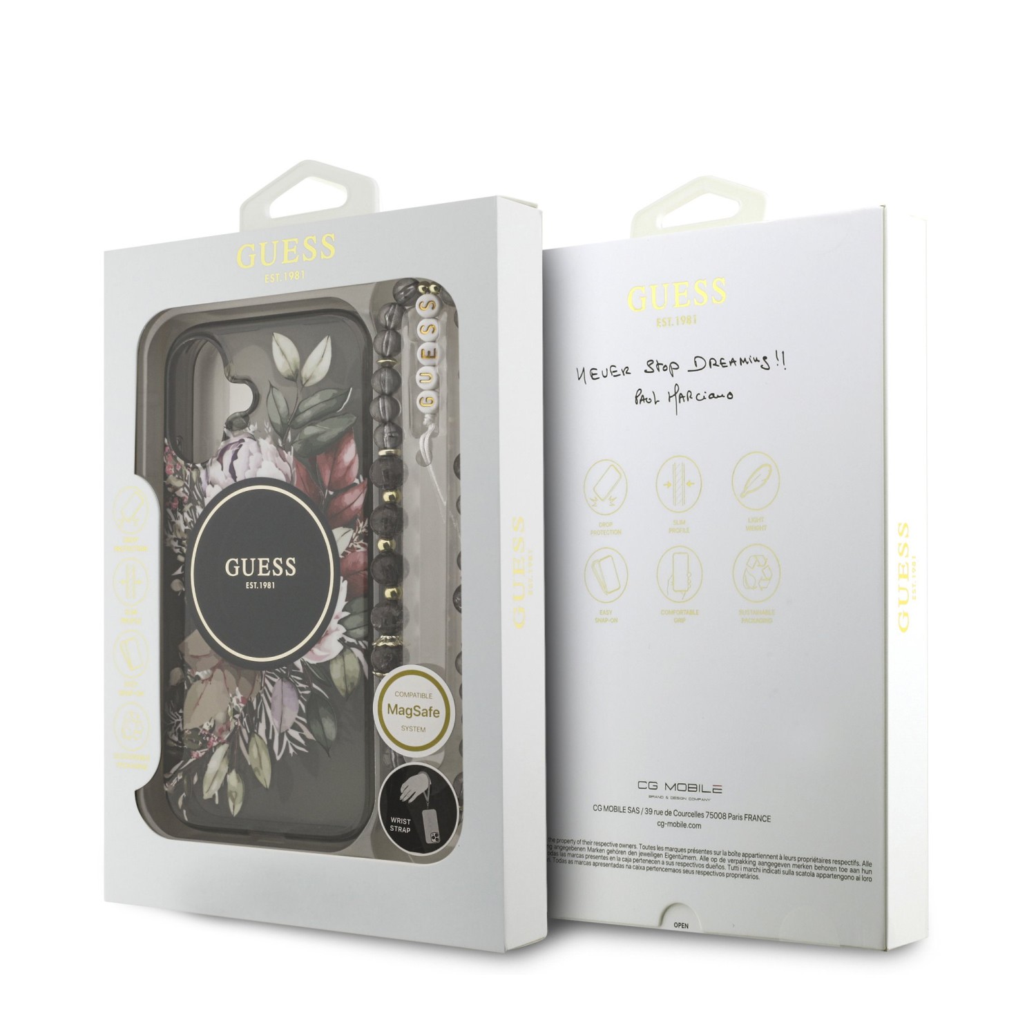 Guess IML Flowers Strap MagSafe Zadní Kryt pro iPhone 17 Black