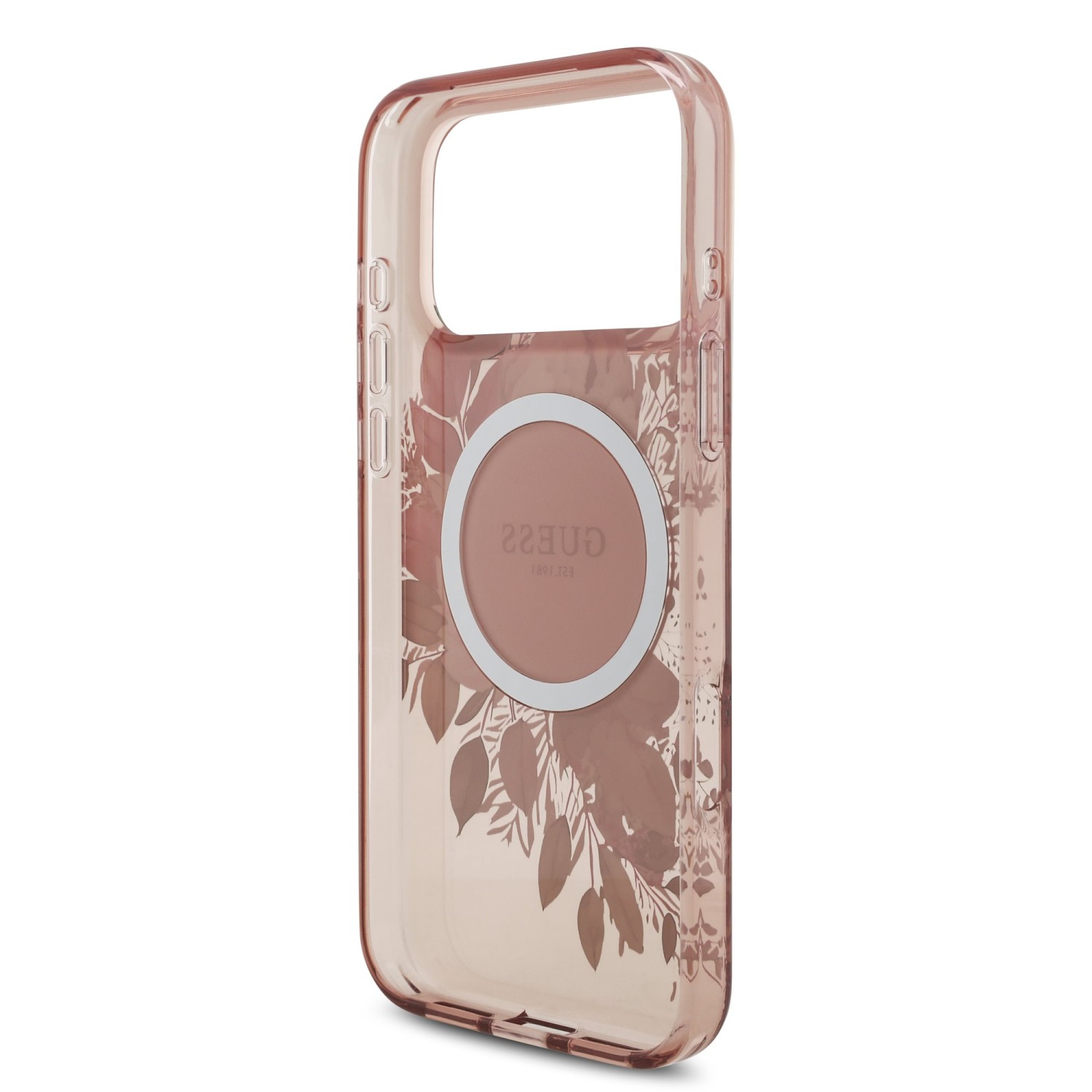Guess IML Flowers Strap MagSafe Zadní Kryt pro iPhone 17 Pro Max Pink