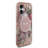 Guess IML Flowers Strap MagSafe Zadní Kryt pro iPhone 17 Pink