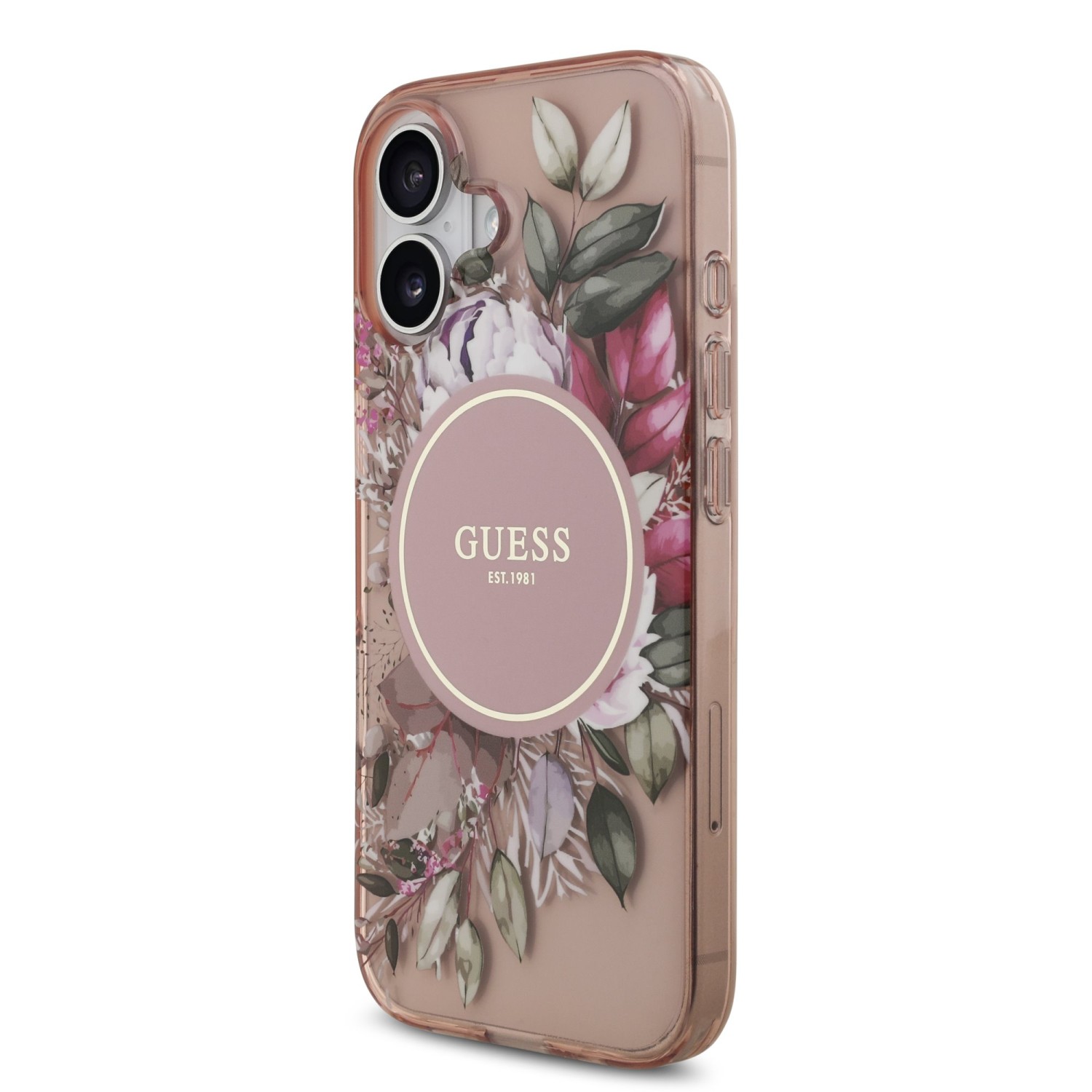 Guess IML Flowers Strap MagSafe Zadní Kryt pro iPhone 17 Pink