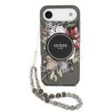 Zadní kryt Guess IML Flowers Strap MagSafe pro Apple iPhone 17 Pro Max, černá