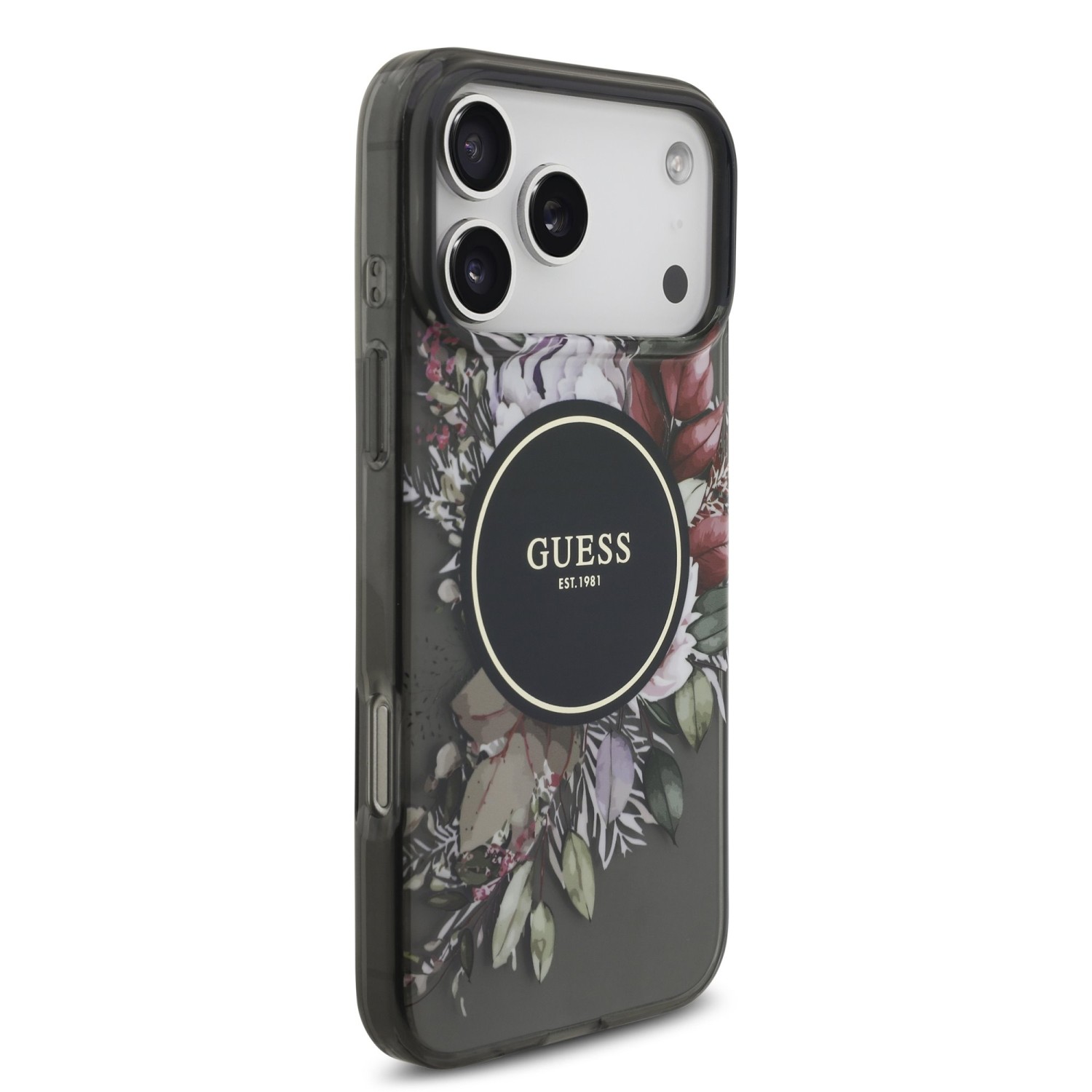 Guess IML Flowers Strap MagSafe Zadní Kryt pro iPhone 17 Pro Max Black