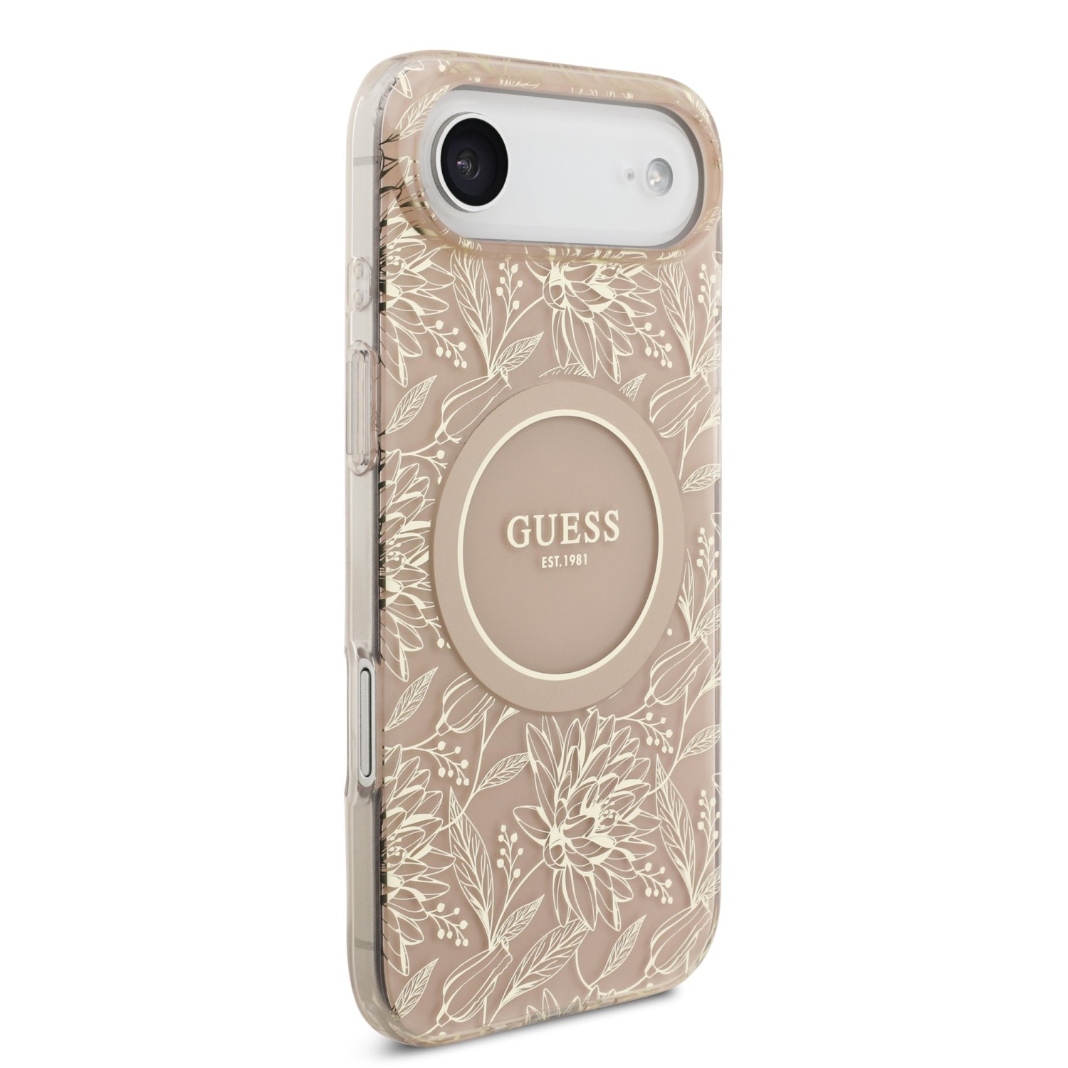 Guess IML Flowers Allover Strap MagSafe Zadní Kryt pro iPhone Air Pink
