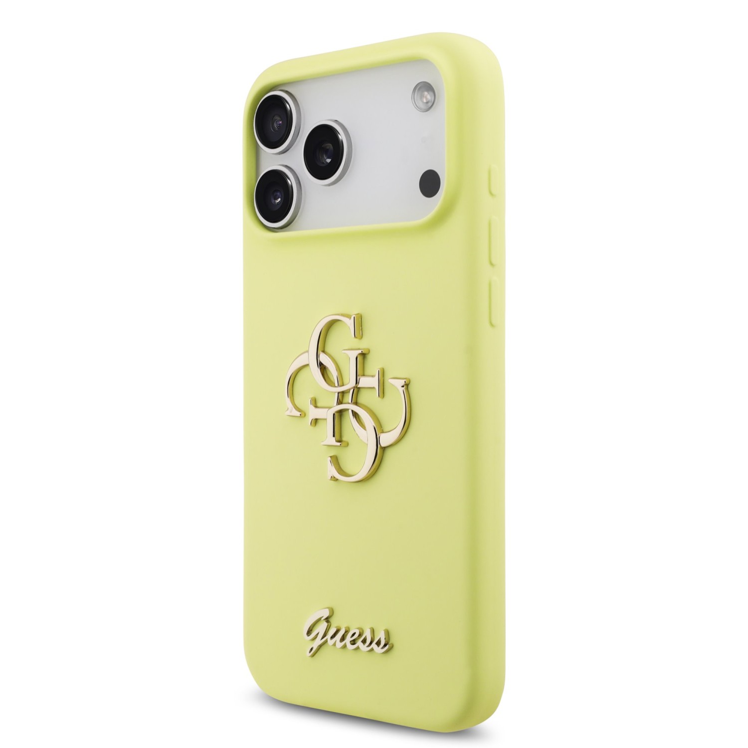 Guess Liquid Silicone 4G Metal Logo Zadní Kryt pro iPhone 17 Pro Max Yellow