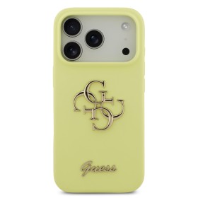 Zadný kryt Guess Liquid Silicone 4G Metal Logo pre Apple iPhone 17 Pro, žltá