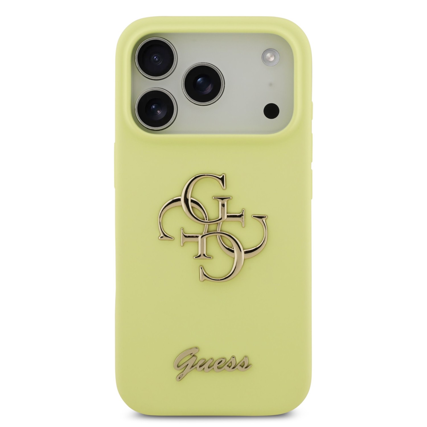 Guess Liquid Silicone 4G Metal Logo Zadní Kryt pro iPhone 17 Pro Yellow