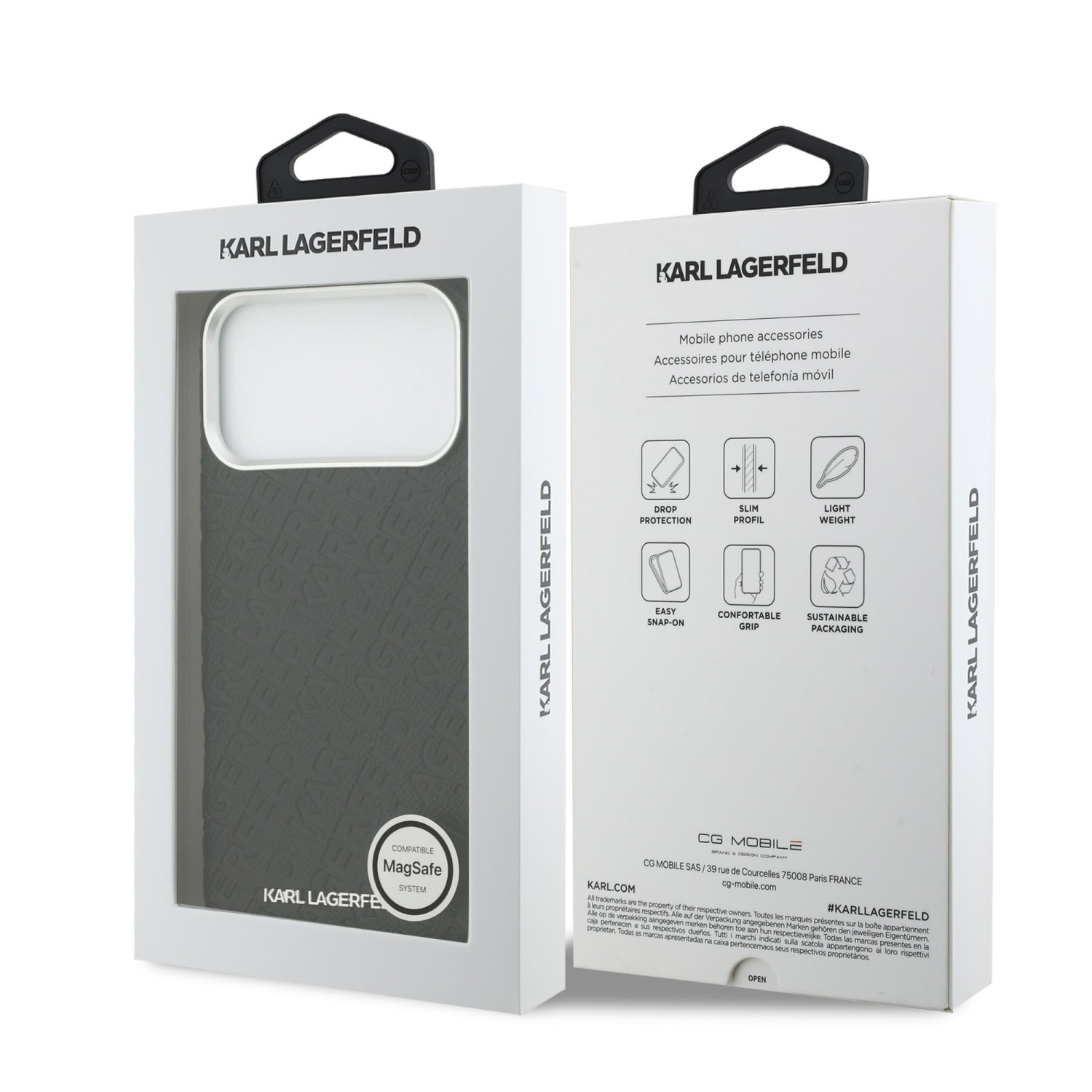 Karl Lagerfeld Grained PU Repeated Logo MagSafe Zadní Kryt pro iPhone 17 Pro Max Black