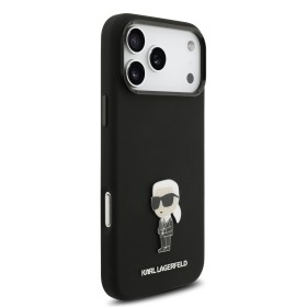 Zadný kryt Karl Lagerfeld Liquid Silicone Metal Ikonik pre Apple iPhone 17 Pro Max, čierna