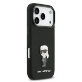Karl Lagerfeld Liquid Silicone Metal Ikonik Zadní Kryt pro iPhone 17 Pro Black