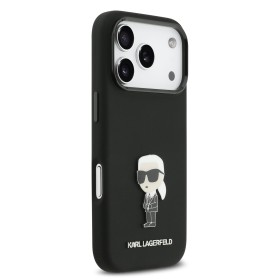 Zadný kryt Karl Lagerfeld Liquid Silicone Metal Ikonik pre Apple iPhone 17 Pro, čierna