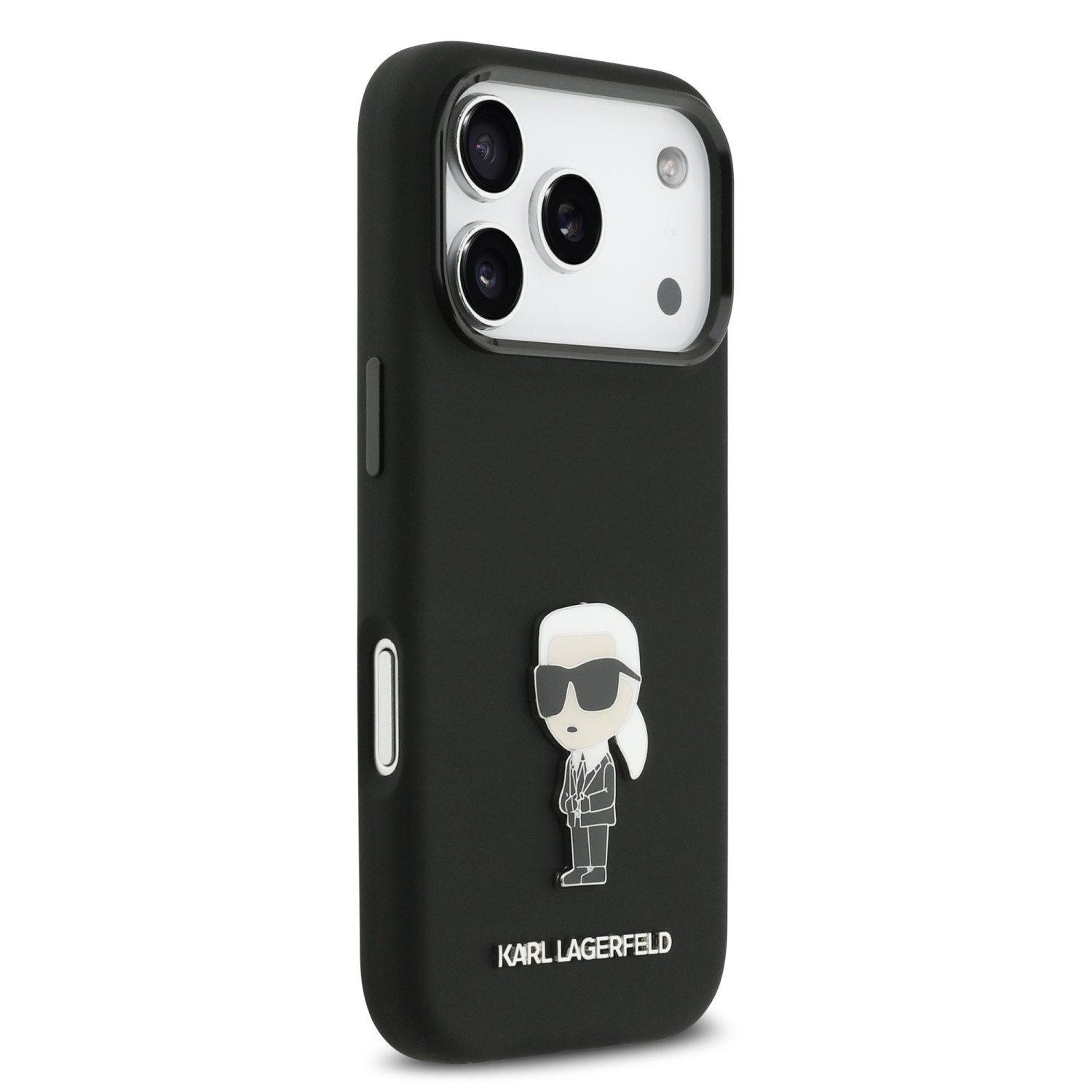 Karl Lagerfeld Liquid Silicone Metal Ikonik Zadní Kryt pro iPhone 17 Pro Black
