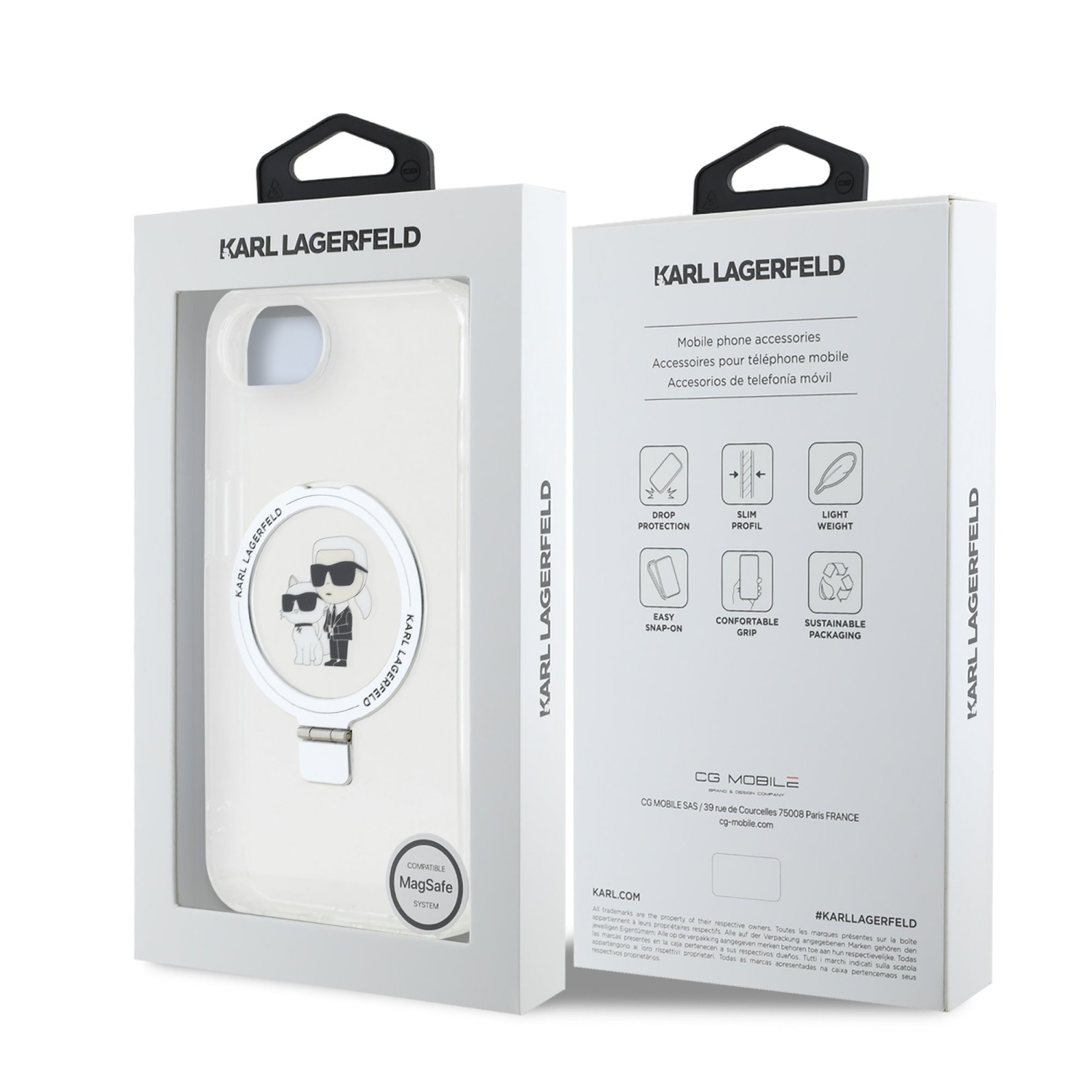 Karl Lagerfeld Ringstand Karl and Choupette MagSafe Zadní Kryt pro iPhone 16e White