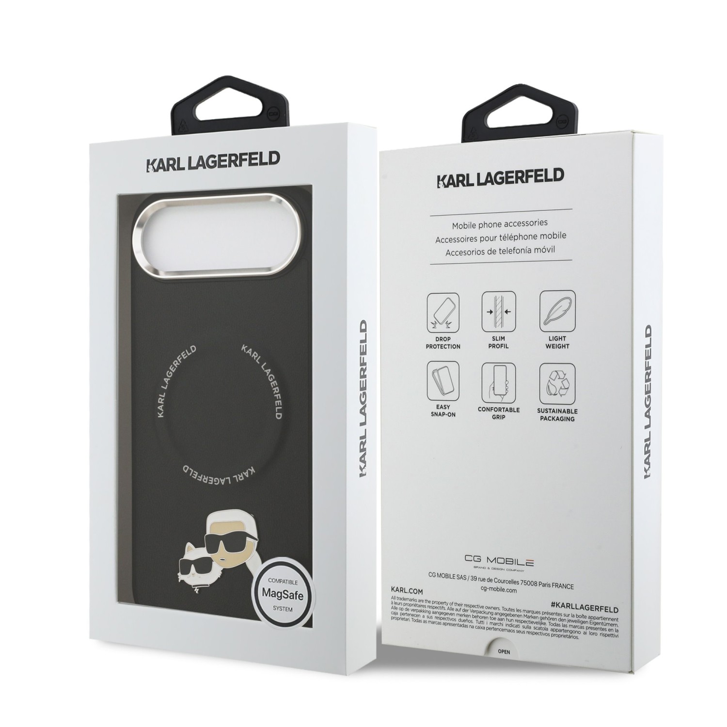 Karl Lagerfeld PU Karl and Choupette Heads Pins MagSafe Zadní Kryt pro iPhone Air Black