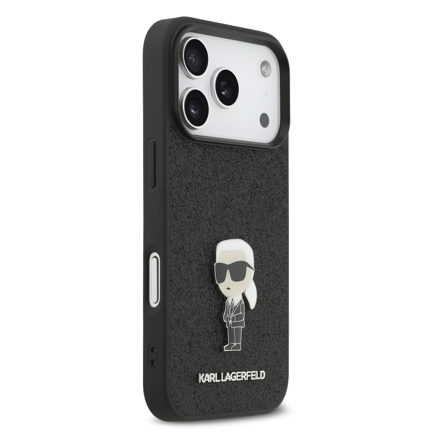 Karl Lagerfeld Fixed Glitter Metal Ikonik Zadní Kryt pro iPhone 17 Pro Black