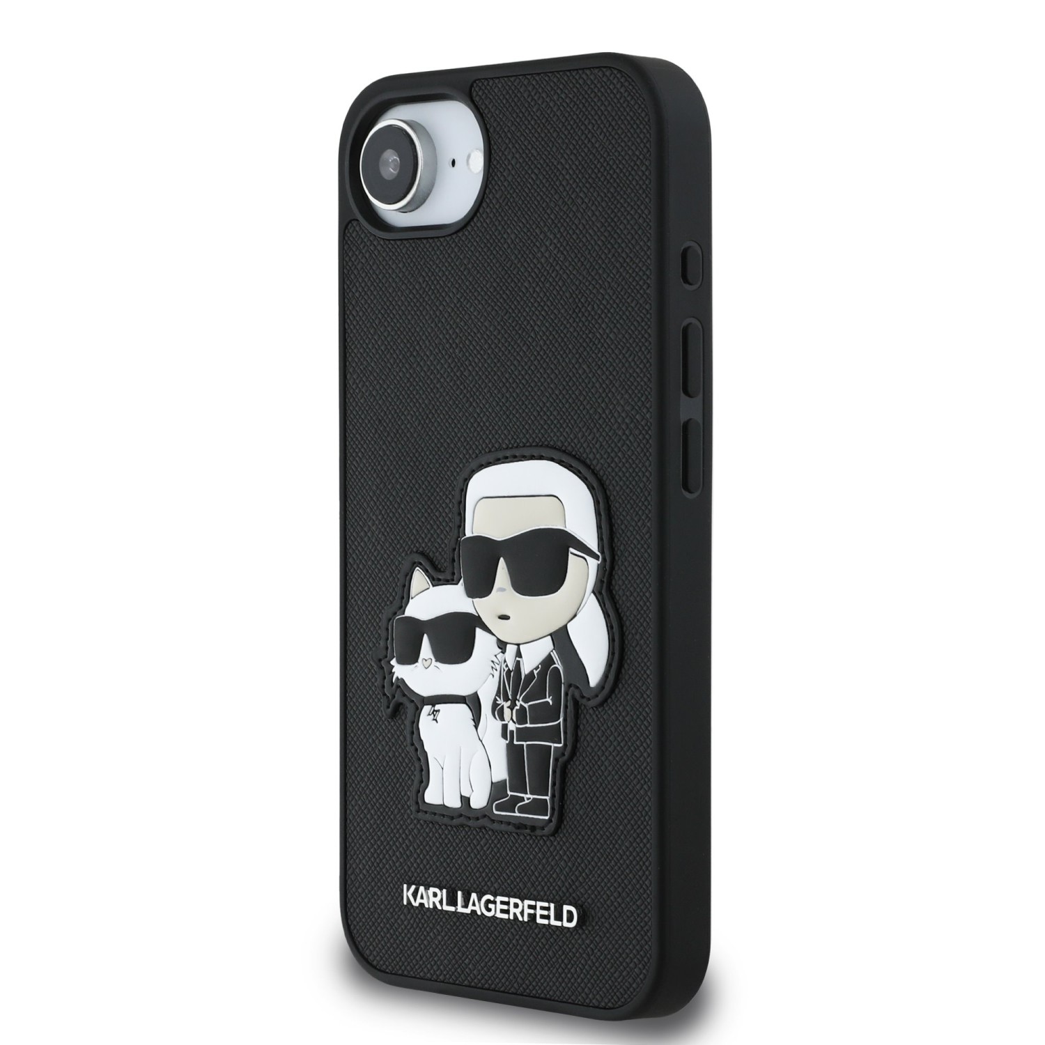 Karl Lagerfeld PU Saffiano Karl and Choupette Zadní Kryt pro iPhone 16e Black