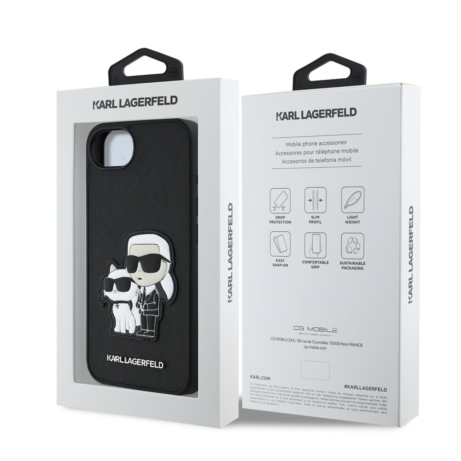 Karl Lagerfeld PU Saffiano Karl and Choupette Zadní Kryt pro iPhone 16e Black