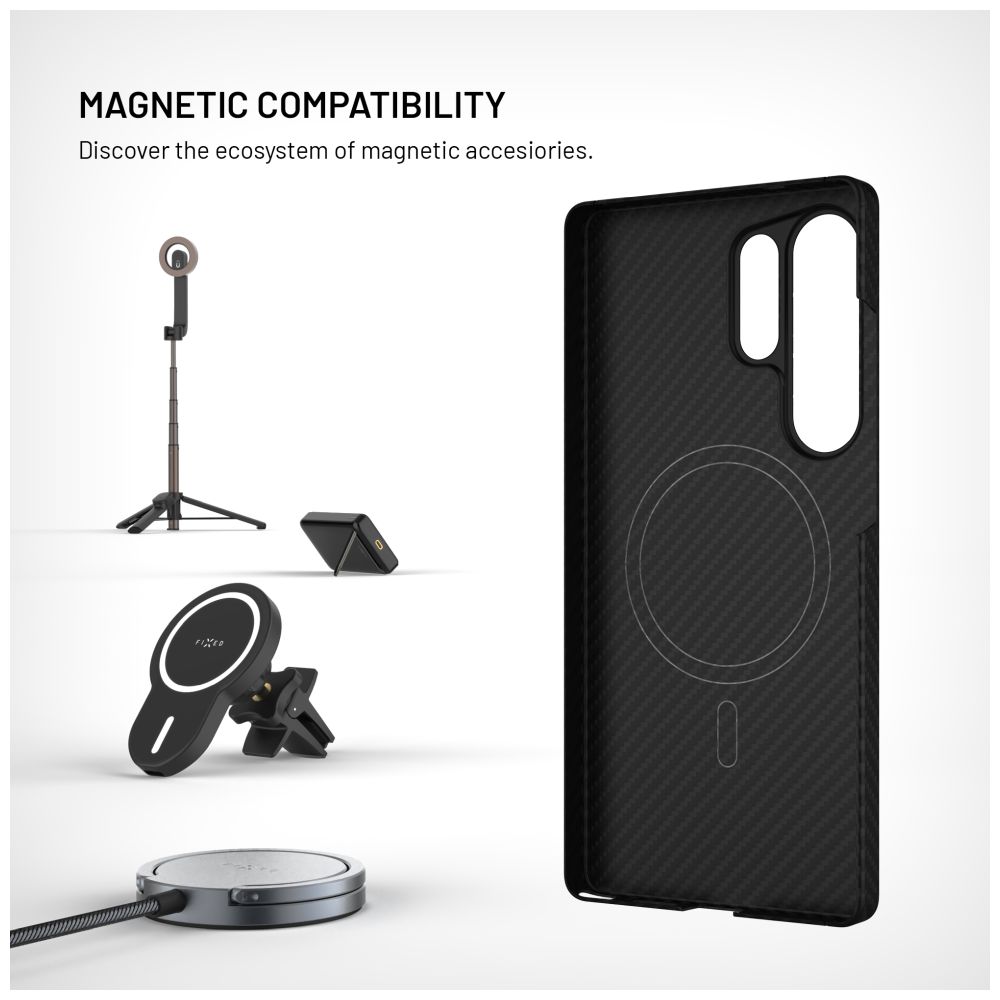 Aramidový zadní kryt FIXED MagVelar s podporou Magsafe pro Samsung Galaxy S25 Ultra, černý