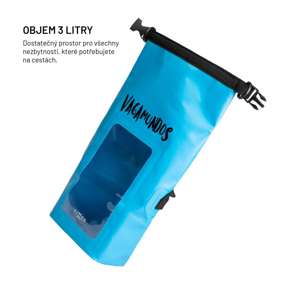 Voděodolný vak FIXED Float Bag s kapsou pro mobilní telefon 3L Vandrácký Speciál, modrý