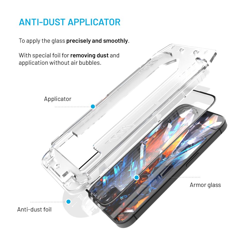 Ultra odolné tvrzené sklo FIXED Armor s Anti-dust aplikátorem a AR vrstvou pro Apple iPhone 17 Pro Max, černé