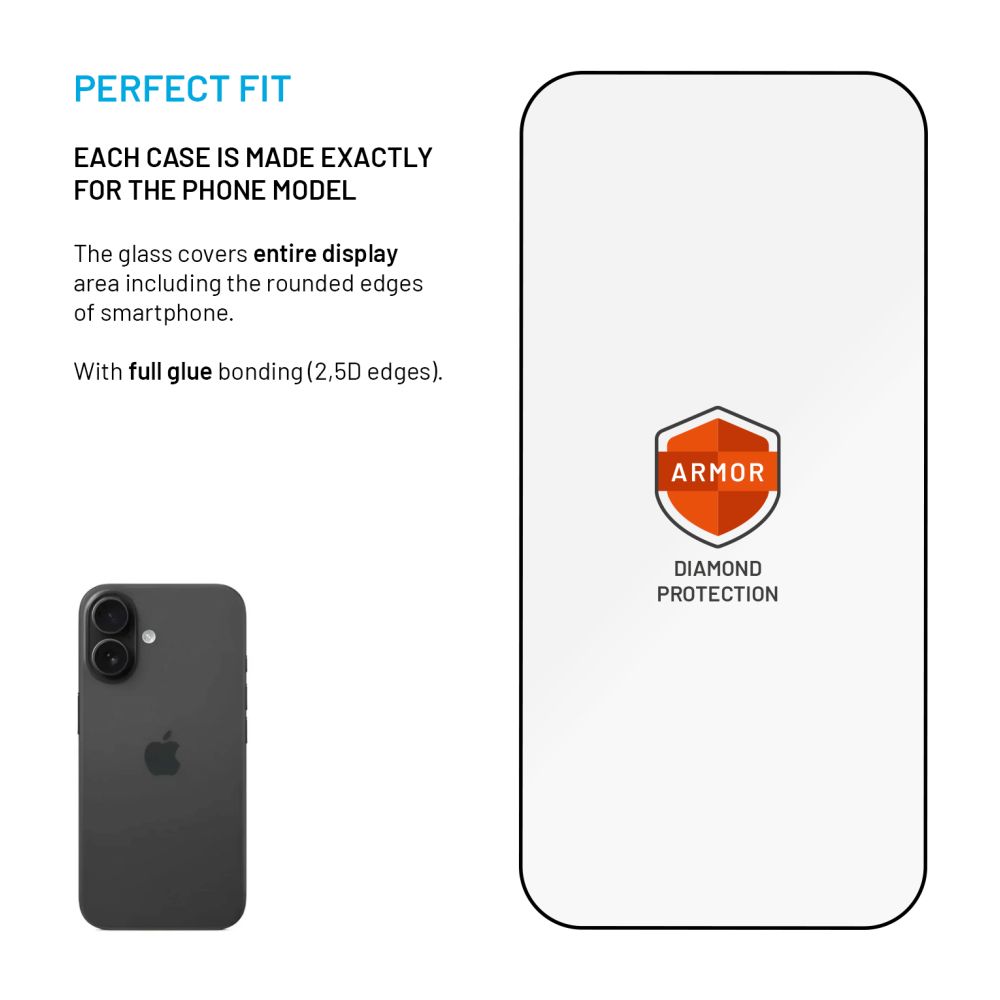 Ultra odolné tvrzené sklo FIXED Armor s Anti-dust aplikátorem a AR vrstvou pro Apple iPhone 17, černé