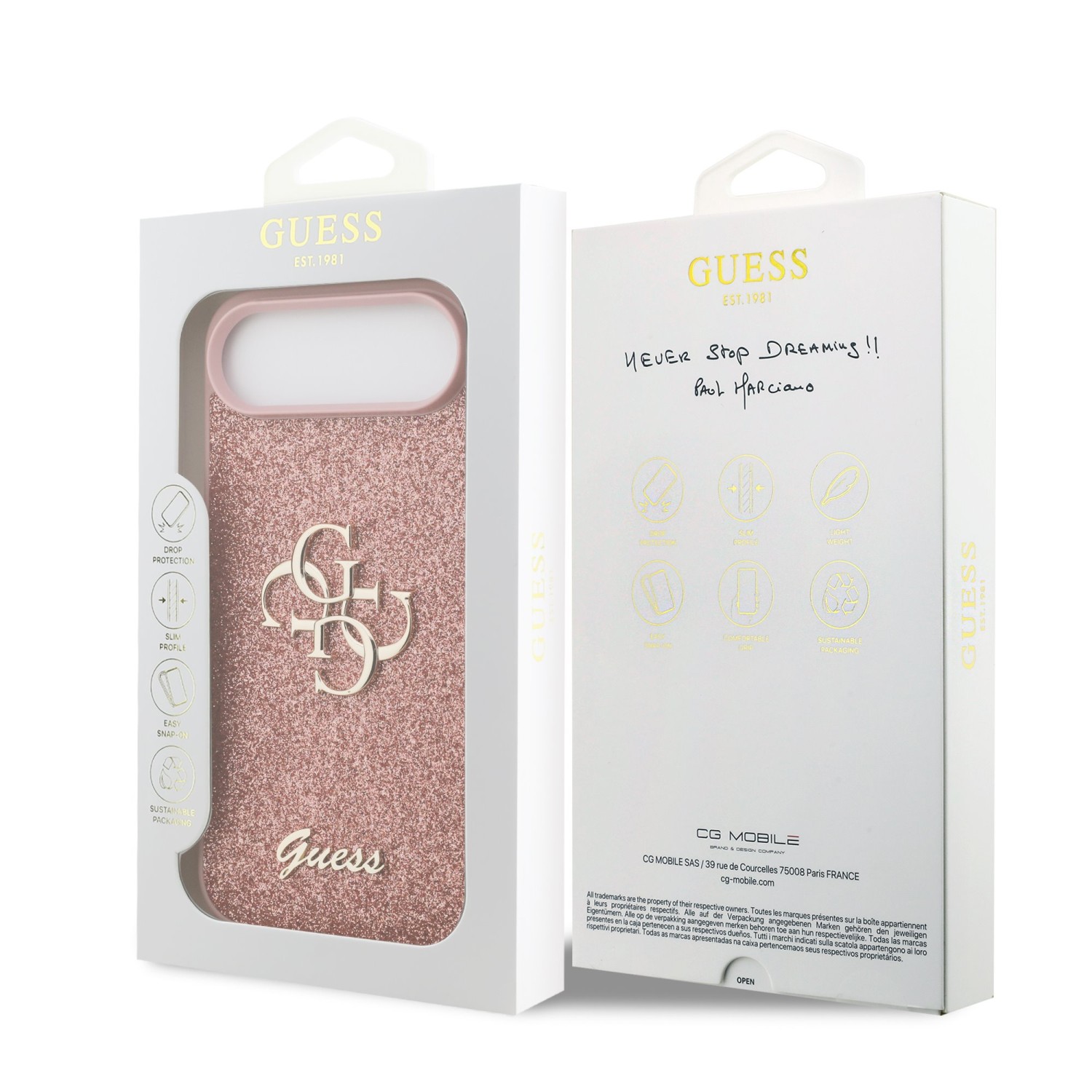 Guess PU Fixed Glitter 4G Metal Logo Zadní Kryt pro iPhone Air Pink