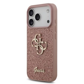 Zadný kryt Guess PU Fixed Glitter 4G Metal Logo pre Apple iPhone 17 Pro, ružová